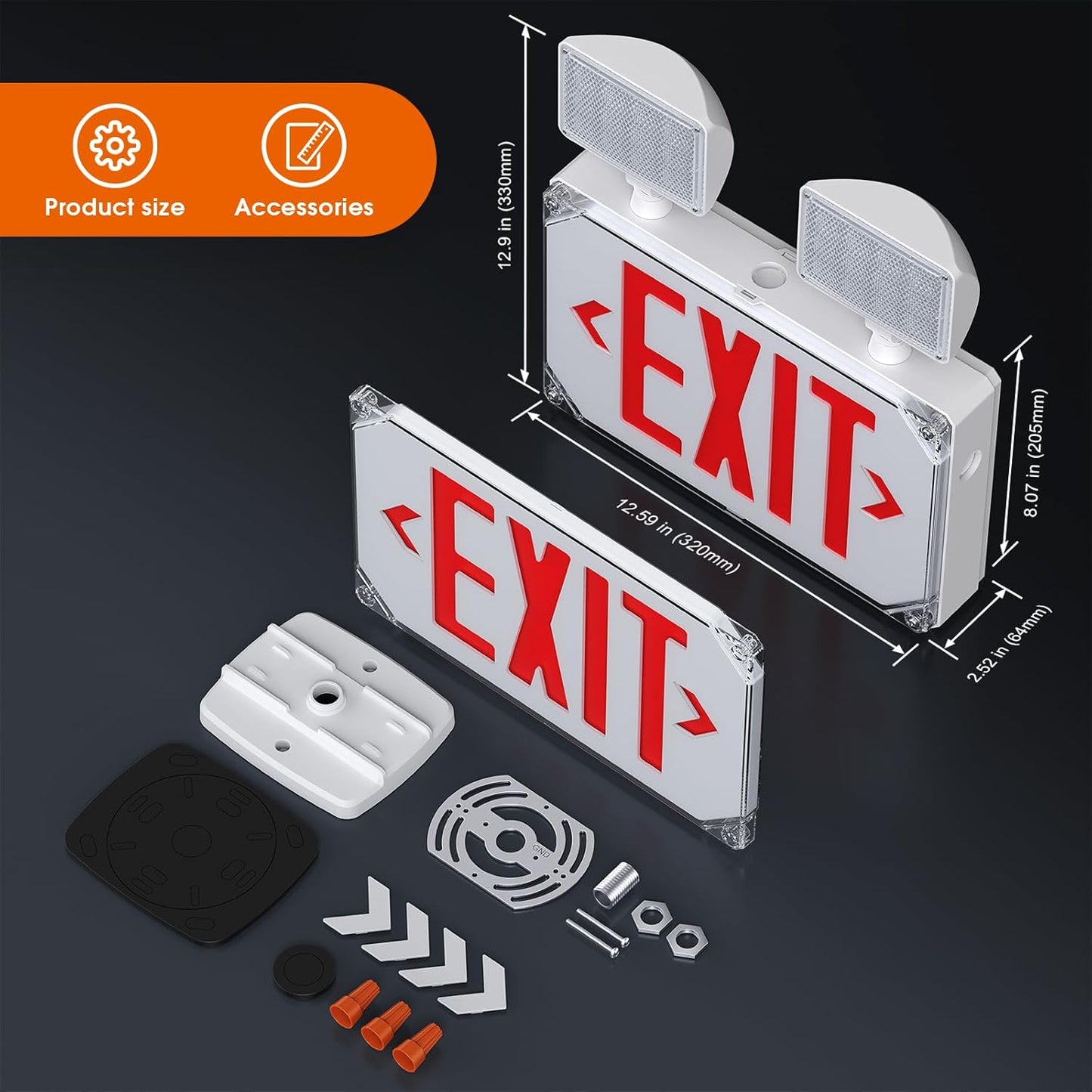 Wet Location Exit Sign with Emergency Lights, Exterior Red LED Exit Light Combo, Double Side Emergency
