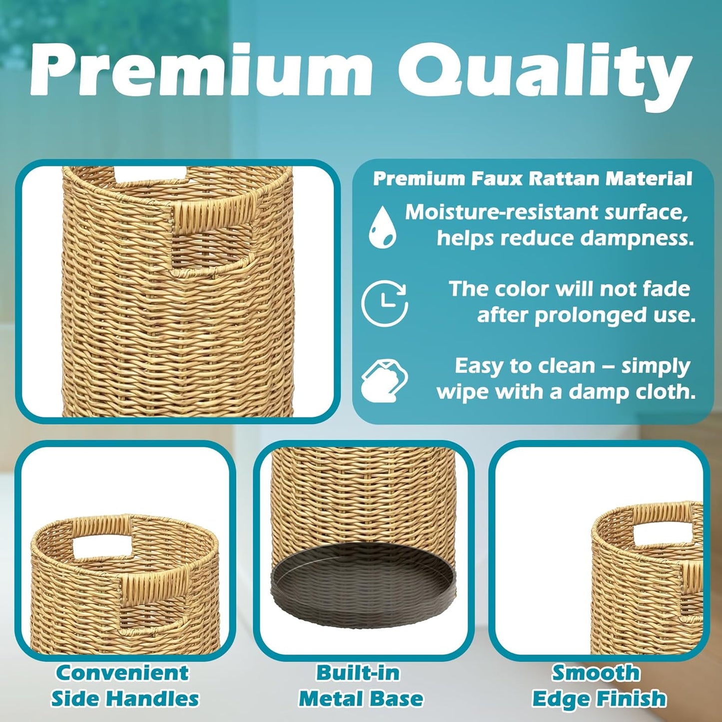 Rattan Umbrella Holder 20.8' H X 10' D, Handmade Wicker Umbrella Stand Indoor with Dip Tray, Sturdy
