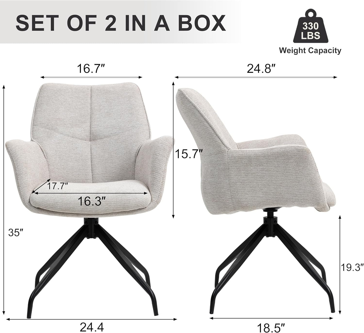 Swivel Dining Chairs, Set of 2, Upholstered, with Metal Legs Comfortable Back for Living Room, Bedroom,Study Room