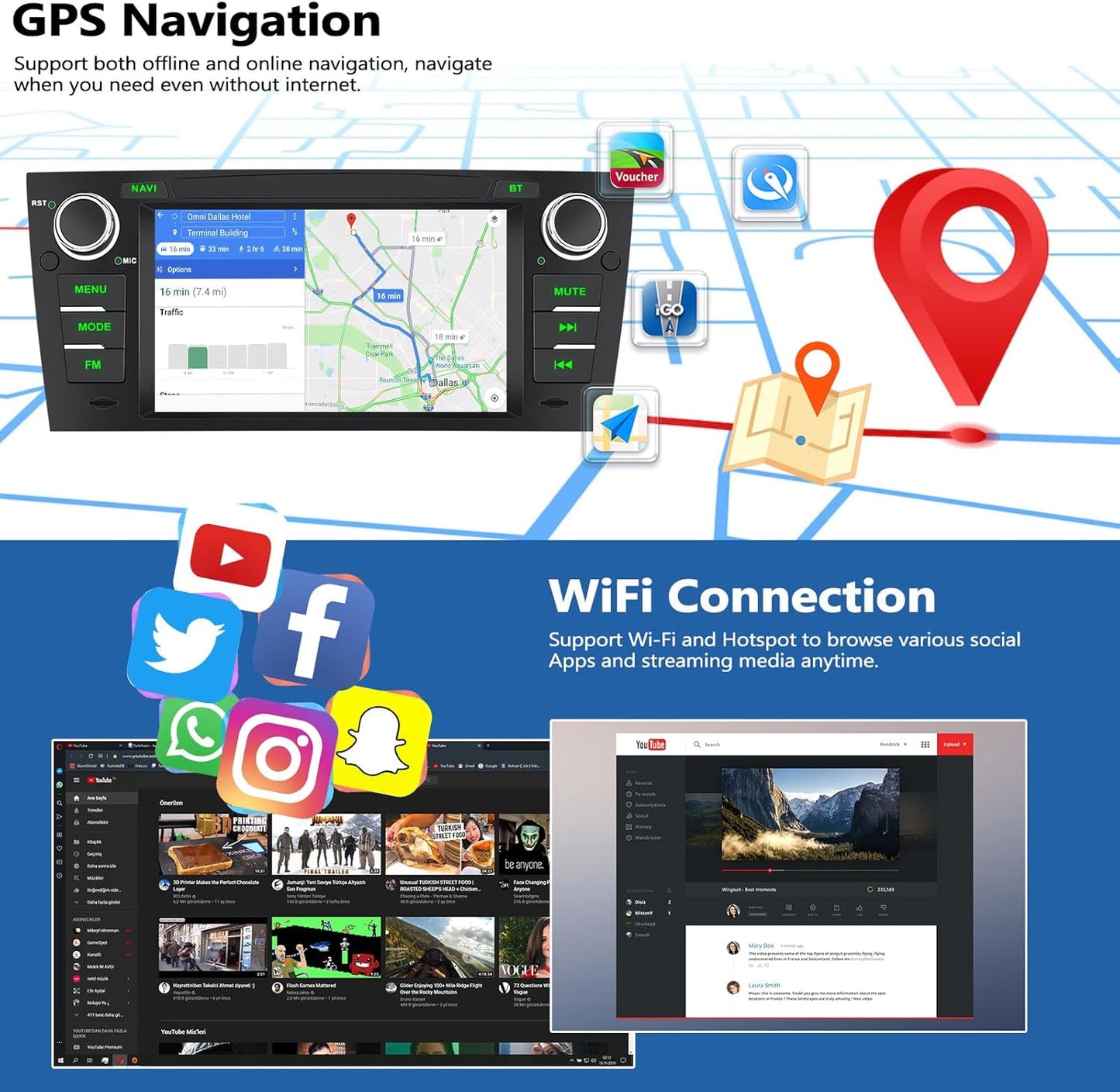 2G+64G Car Stereo for BMW 328i 335i 325i E90 E91 E92 E93 3 Series 2005-2011, Wireless CarPlay and/or Android
