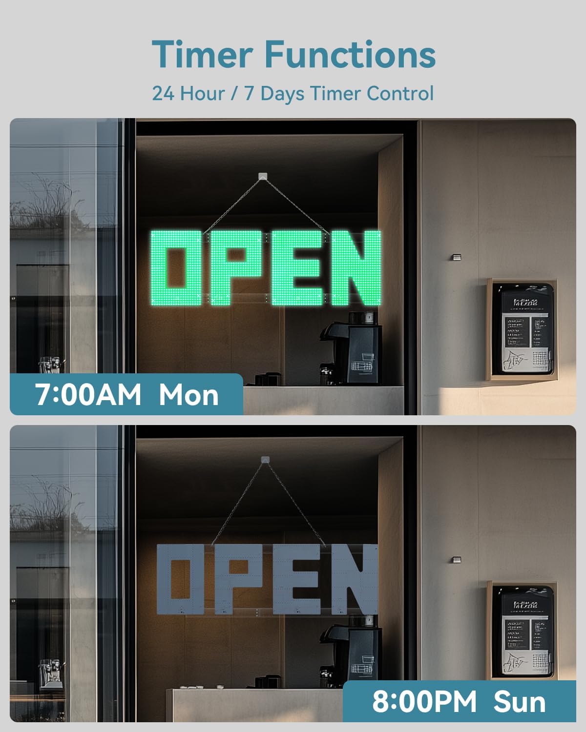 50'x17' Large LED Open Sign with Remote and Bluetooth App, Super Bright, Dimmable Big Open Sign