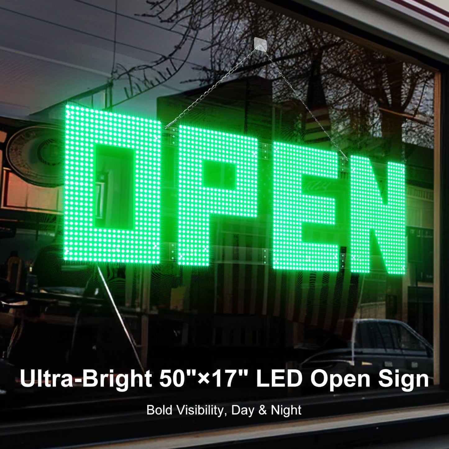 50'x17' Large LED Open Sign with Remote and Bluetooth App, Super Bright, Dimmable Big Open Sign