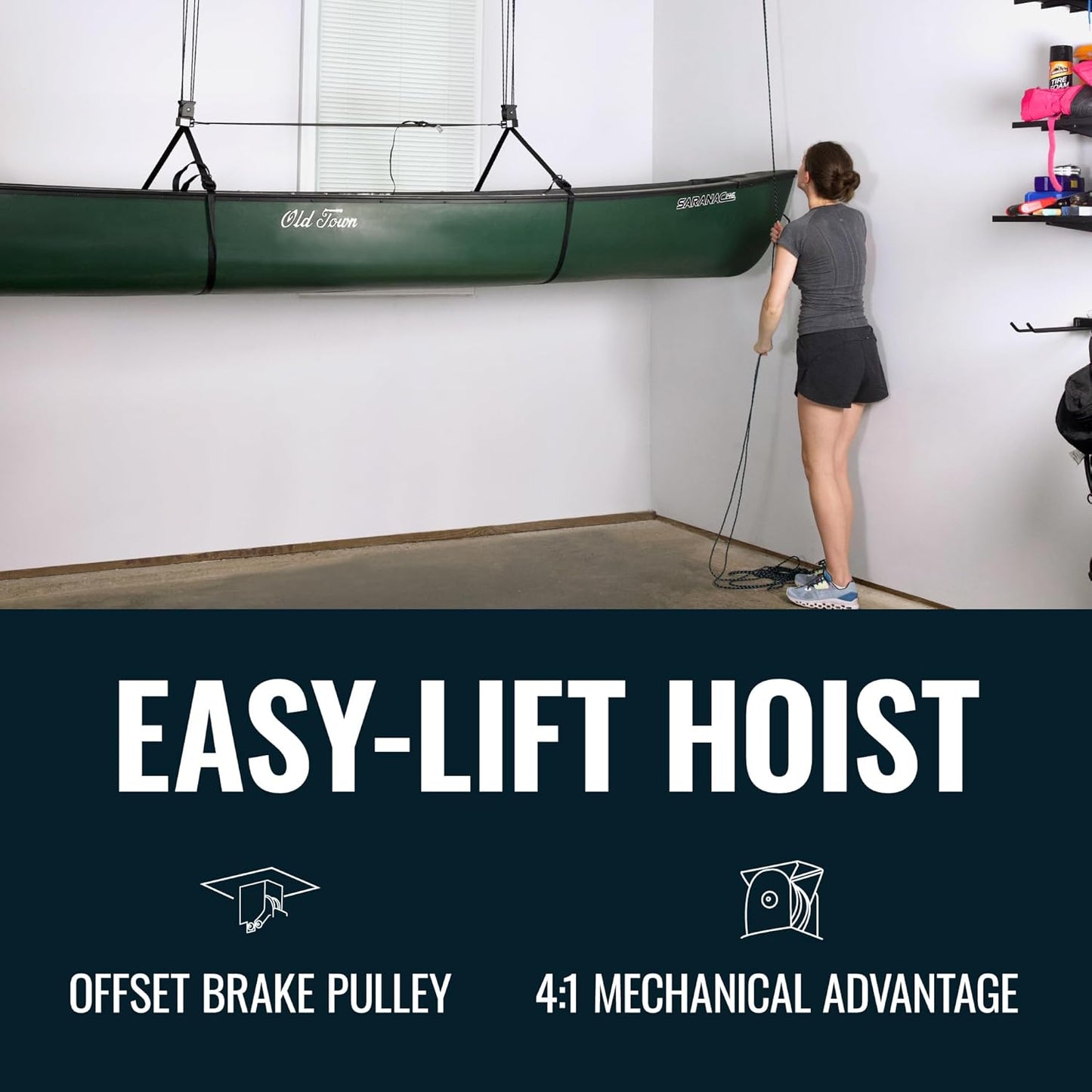 Heavy Duty Elite Canoe Hoist, Easy-Lift Garage Pulley System, Holds 150 lbs, No Assembly Required
