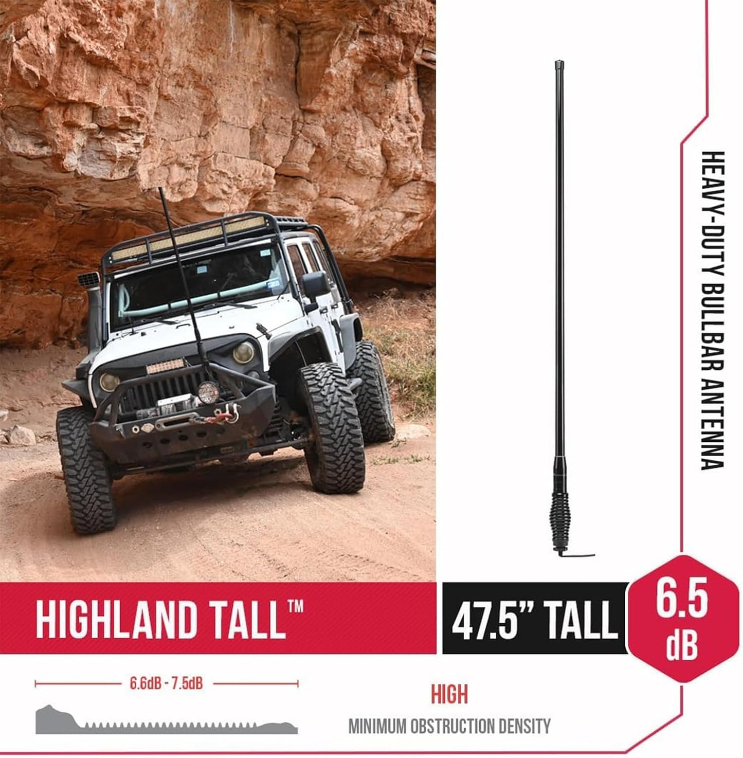 MXAT04VP 6.6dB Heavy Duty Bull Bar Antenna with Spring Base 462-468 Frequency Long Range GMRS Communication