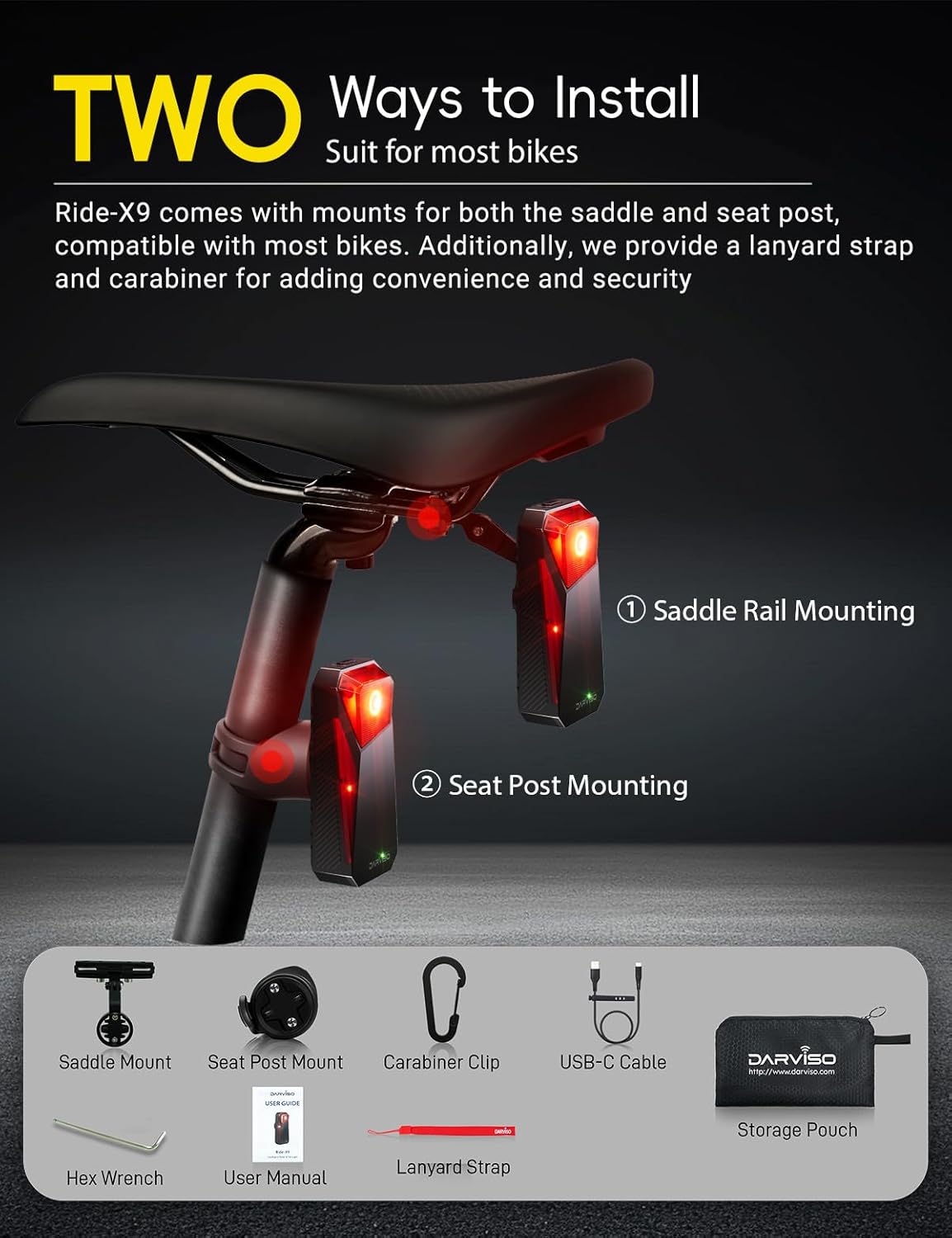 Smart Bike Radar Tail Lights, Lane-Level 120° Vehicle Detection, Bicycle Security Alert, IP67 Waterproof
