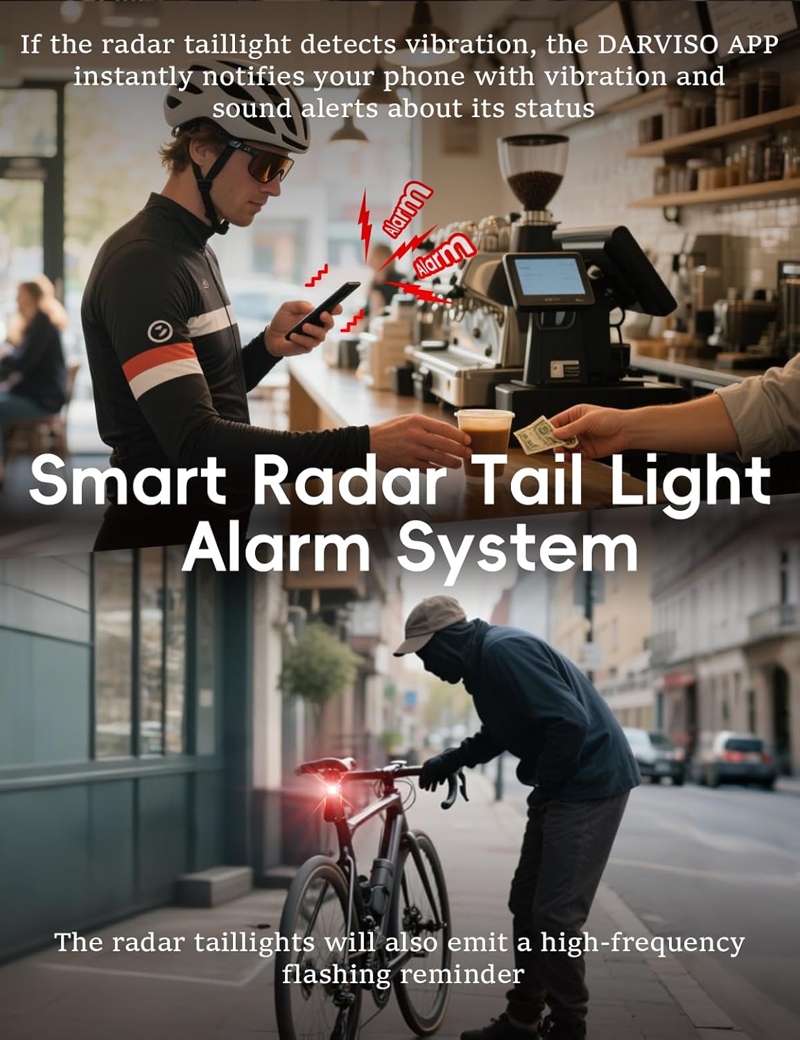 Smart Bike Radar Tail Lights, Lane-Level 120° Vehicle Detection, Bicycle Security Alert, IP67 Waterproof