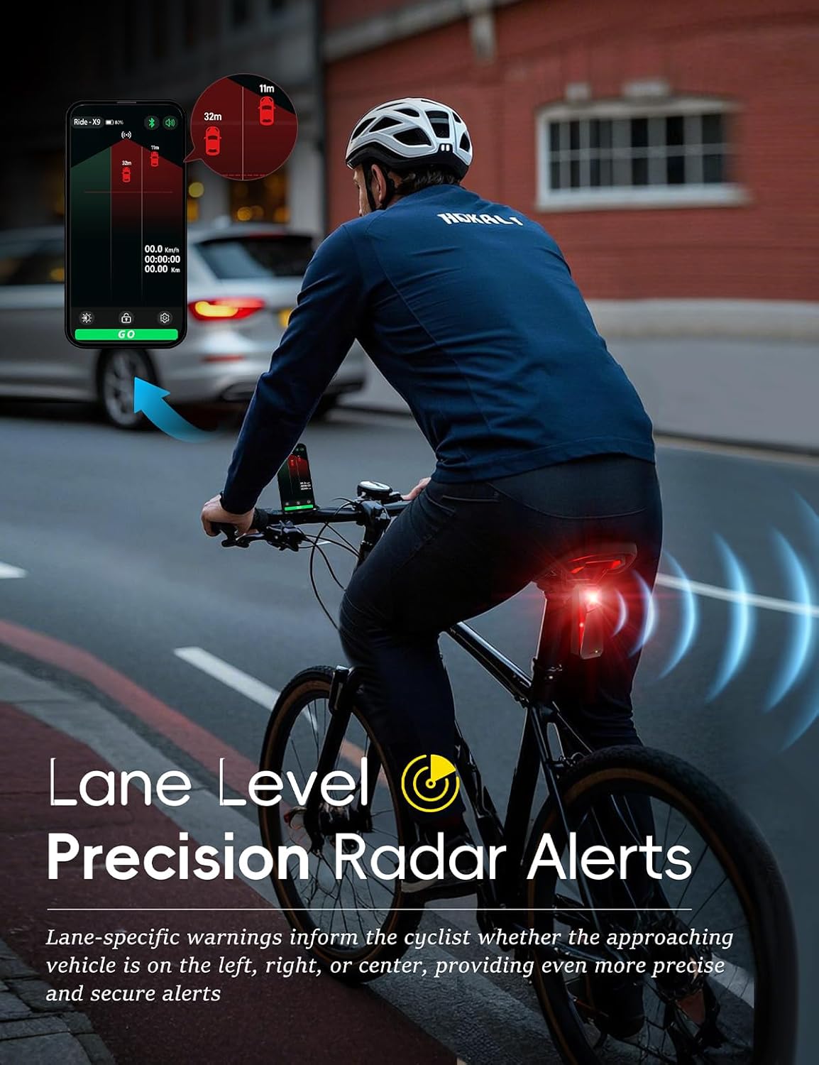 Smart Bike Radar Tail Lights, Lane-Level 120° Vehicle Detection, Bicycle Security Alert, IP67 Waterproof