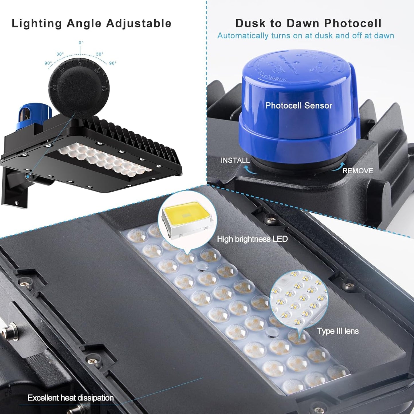 240W Parking Lot Lighting 36000Lm 5000K LED Parking Lot Lights with Dusk to Dawn Photocell, 4Pack