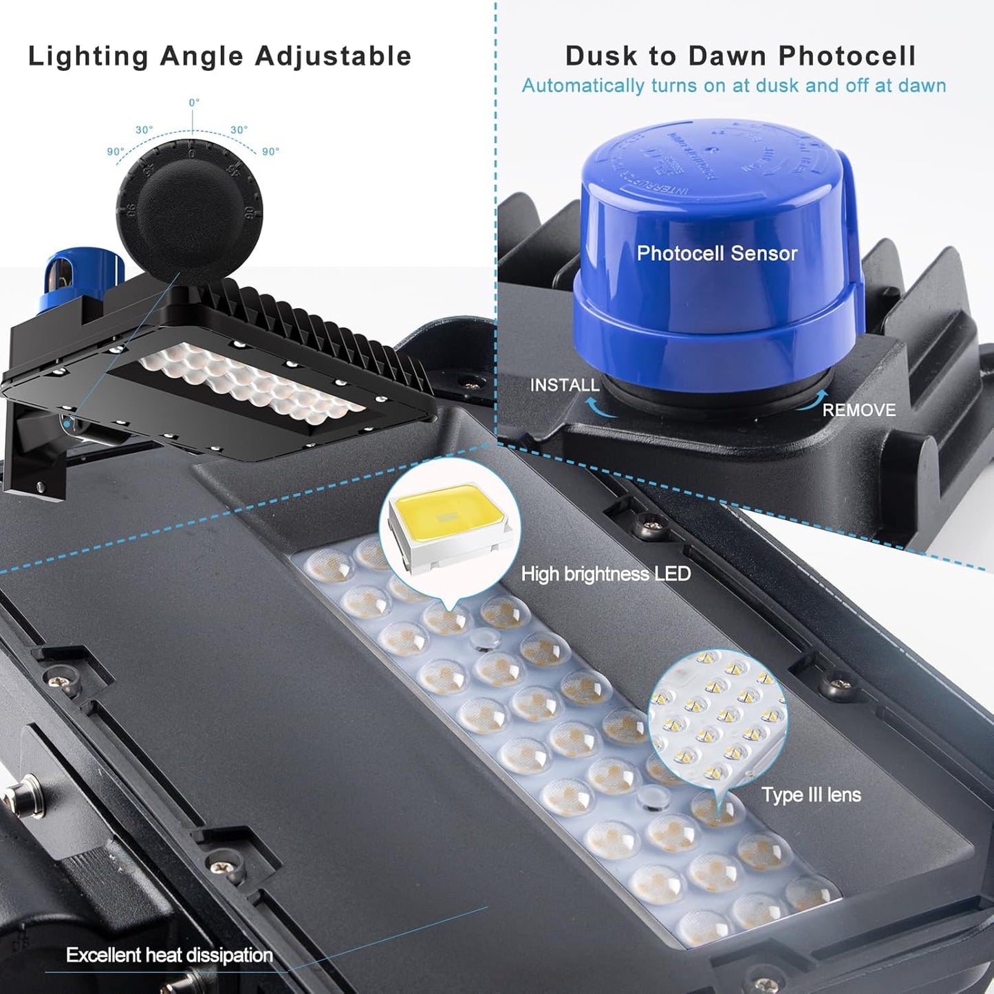 120W LED Parking Lot Lighting 16800Lm, 5000K w/ Photocell, ETL Listed, w/ Arm Mount- 4Pack