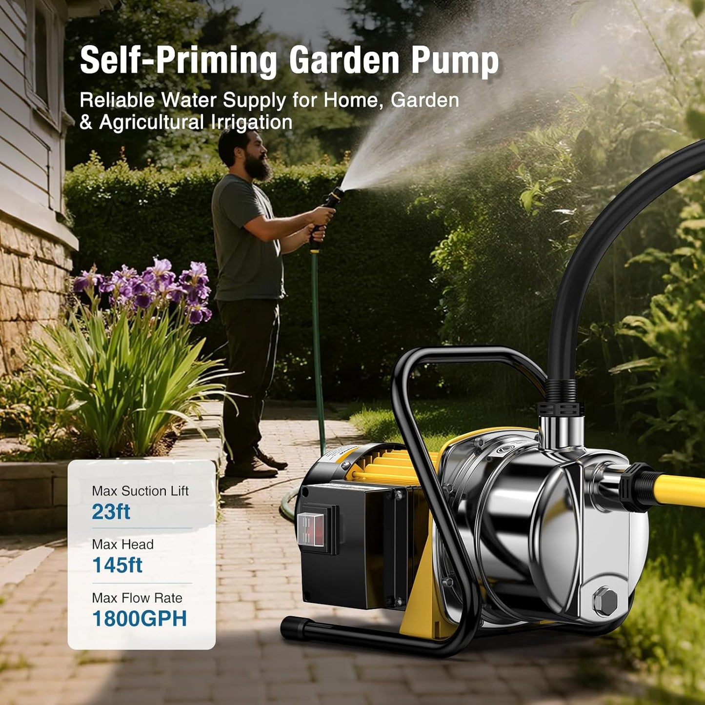 Water Transfer Pump 1.6HP 1800GPH 110V Electric Portable Shallow Well Jet Pump Sprinkler Pump Irrigation
