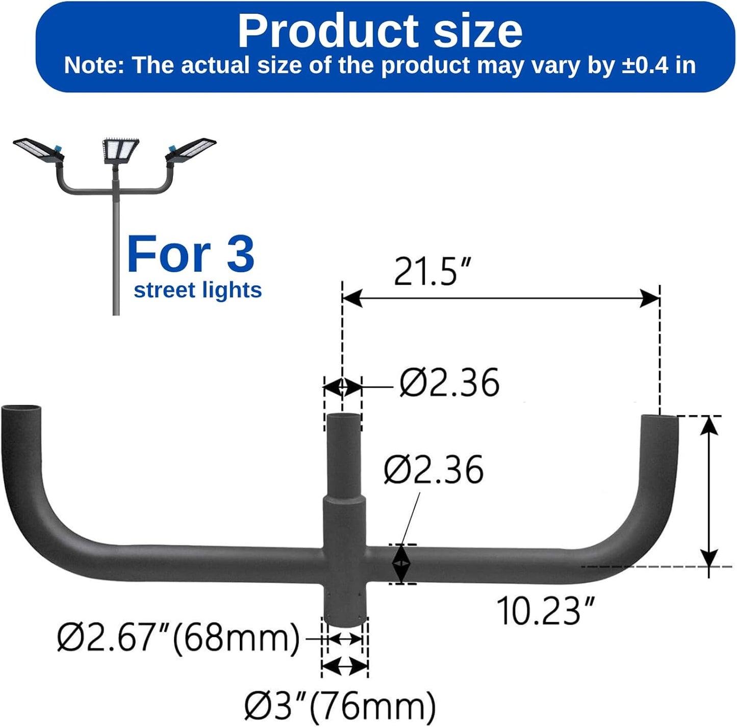 Bullhorn Mounting Bracket Tenon, 2-3/8' Round Triple Light, Adaptor for 3 Slip Fitter Lights Led