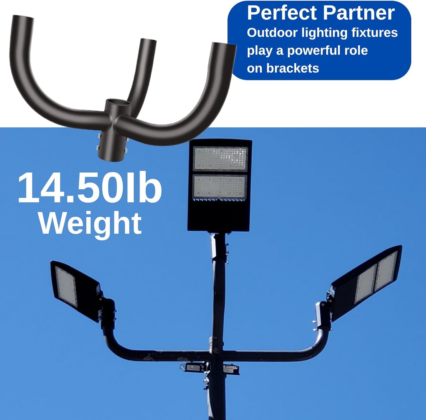 Bullhorn Tenon Adapter Bracket, Fit 3 Parking Lot Light with 2-3/8', Mounting Arm for Round Pole for Slip Fitter