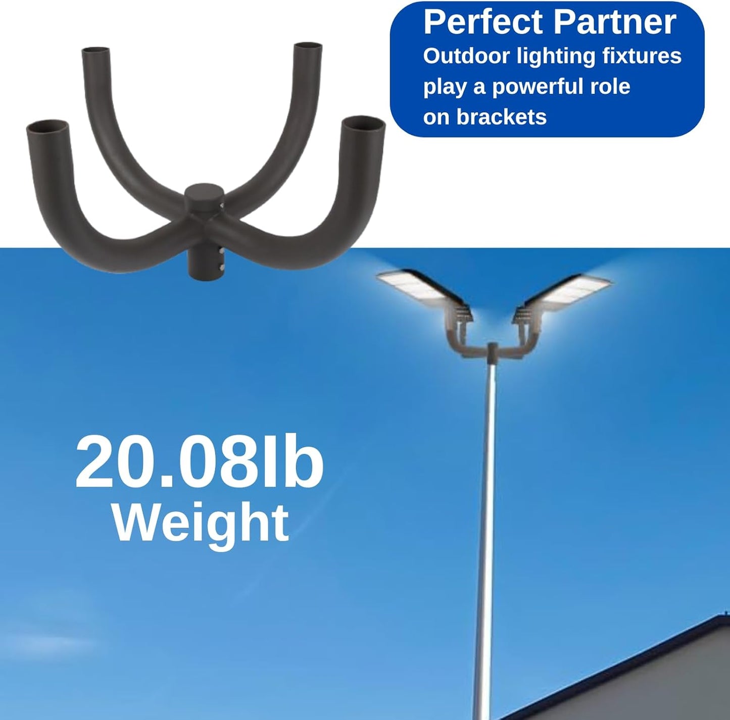 Bullhorn Tenon Adapter Bracket, with 2-3/8' 4 Arm for Round Pole, Quad Mounting Bracket for Slip Fitter Fixture