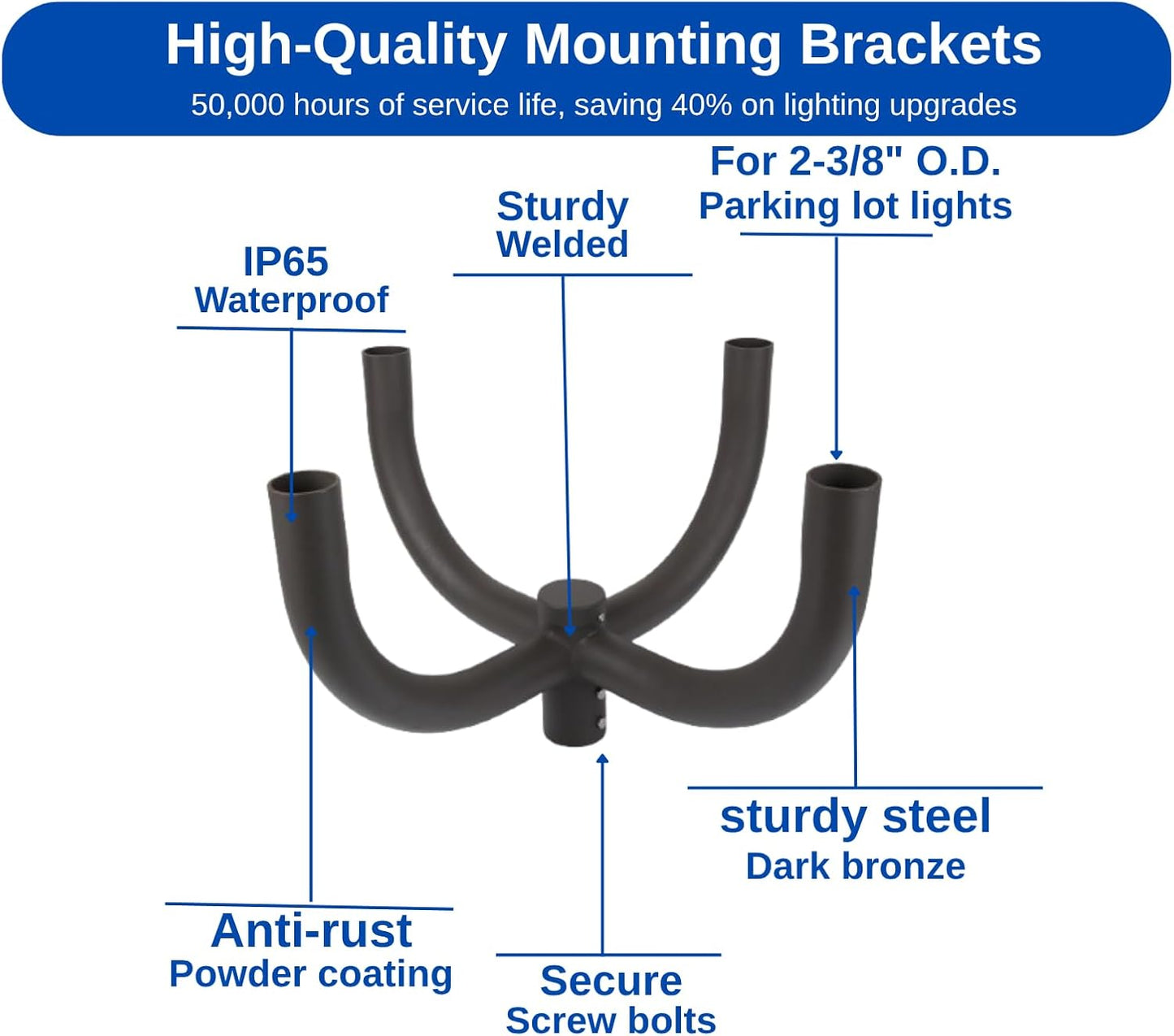 Bullhorn Tenon Adapter Bracket, with 2-3/8' 4 Arm for Round Pole, Quad Mounting Bracket for Slip Fitter Fixture