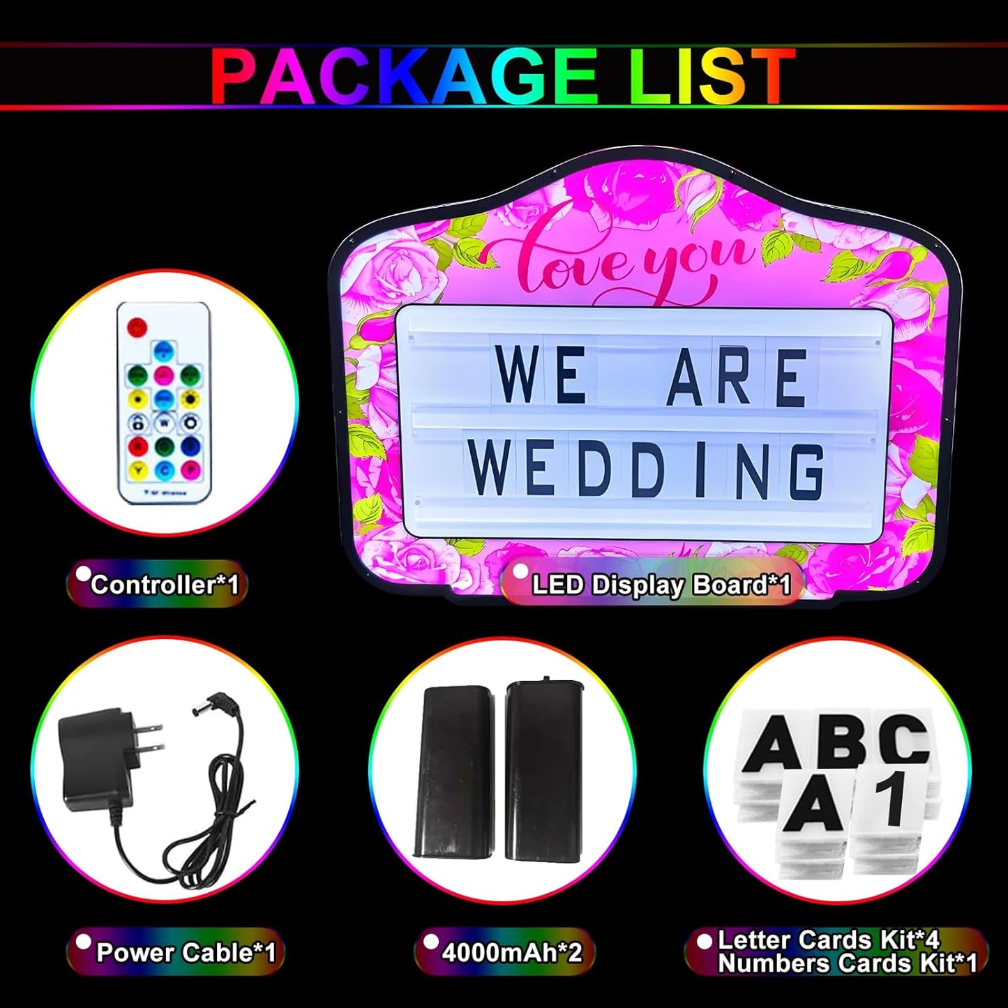 Bottle Service Sign for Wedding, Cinema Light Box with 4 Sets Letters, 1 Numbers Kit