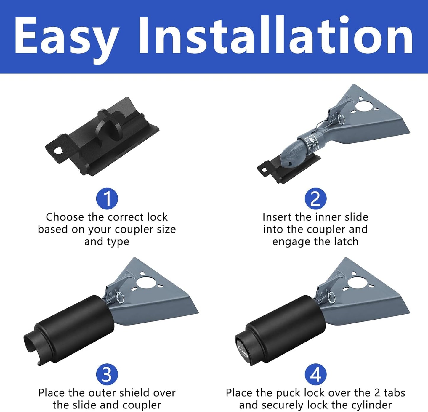 Heavy Duty Trailer Hitch Lock, Compatible with 2-5/16' Bulldog or Ram Couplers, Anti-Theft Tongue Lock