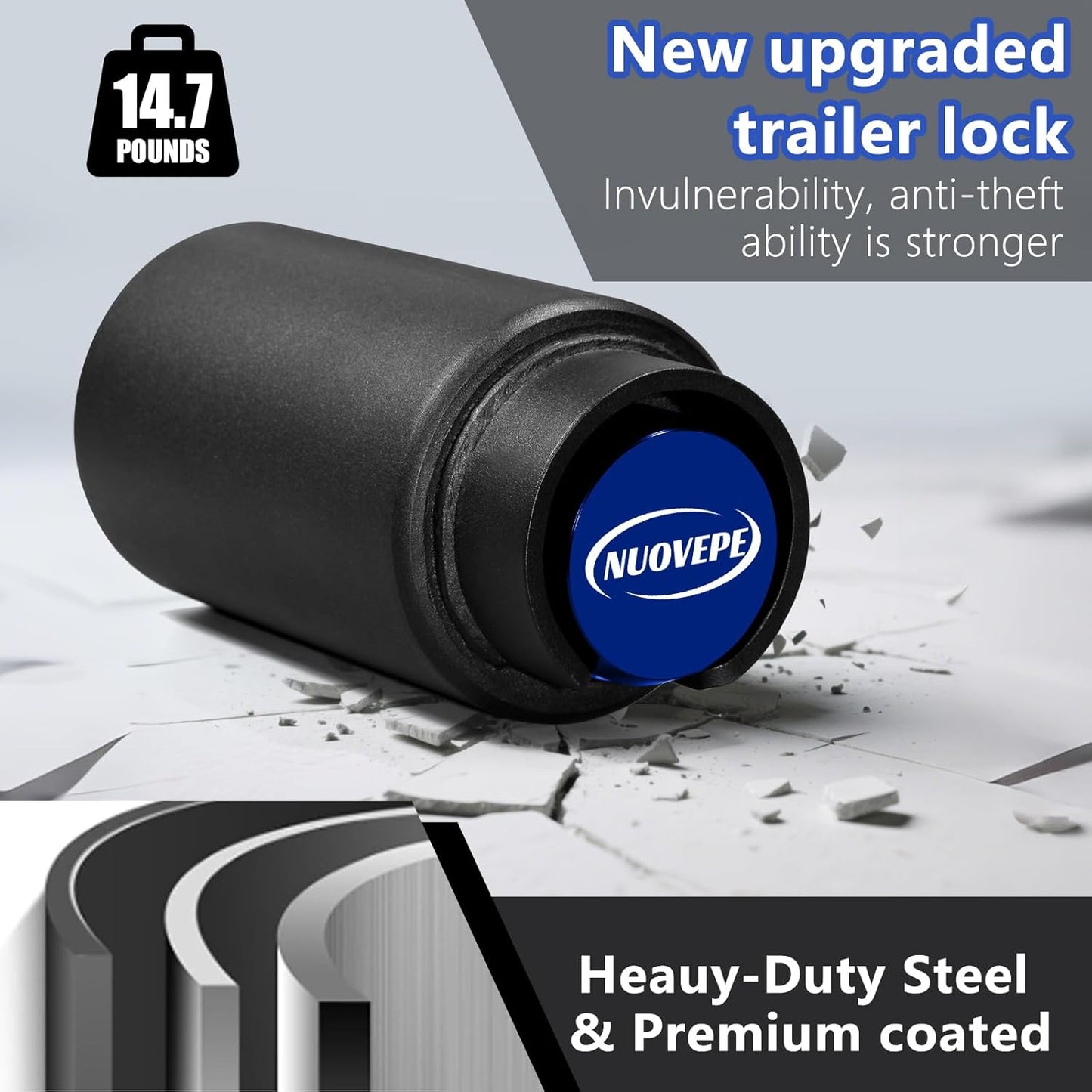 Heavy Duty Trailer Hitch Lock, Compatible with 2-5/16' Bulldog or Ram Couplers, Anti-Theft Tongue Lock