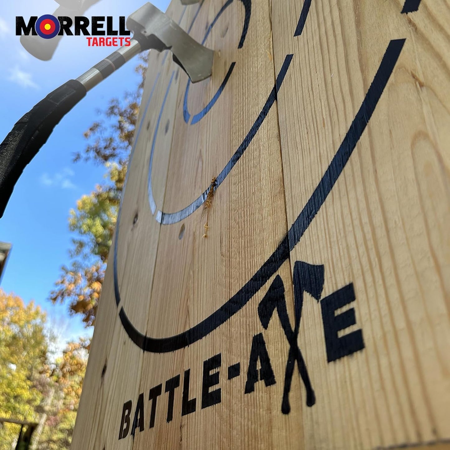 Battle Axe Single Wood Throwing Target Board with Metal Chain for Outdoor, 28 x 2.5 x 36.25 Inches, Black