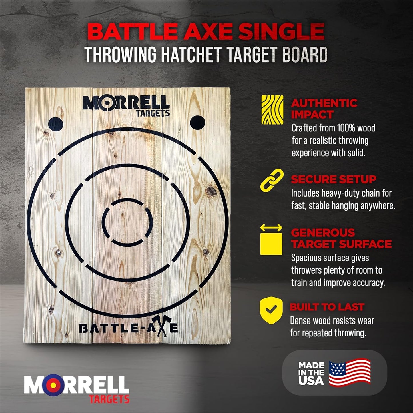 Battle Axe Single Wood Throwing Target Board with Metal Chain for Outdoor, 28 x 2.5 x 36.25 Inches, Black