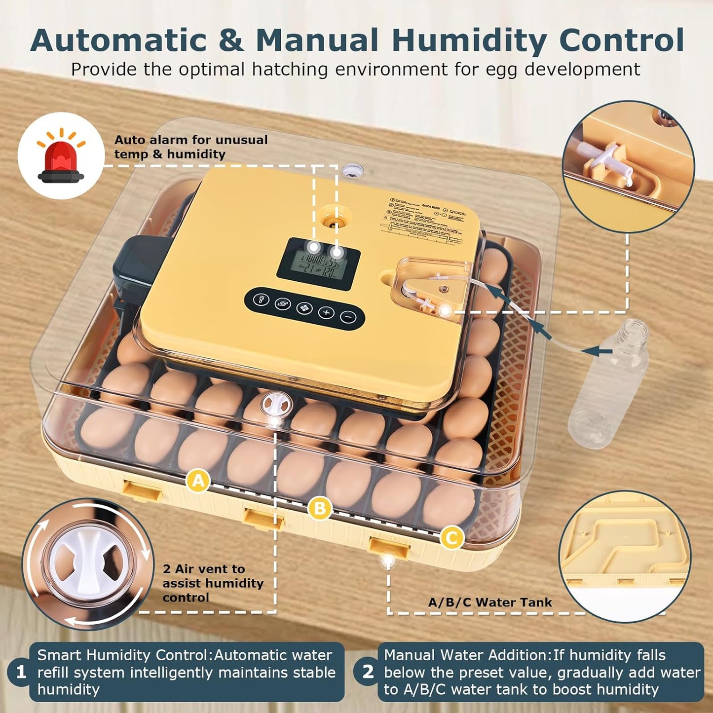 Egg Incubator for Duck, Quail, Chicken, Automatic and Adjustable Turner, Candler, 56-Egg Capacity
