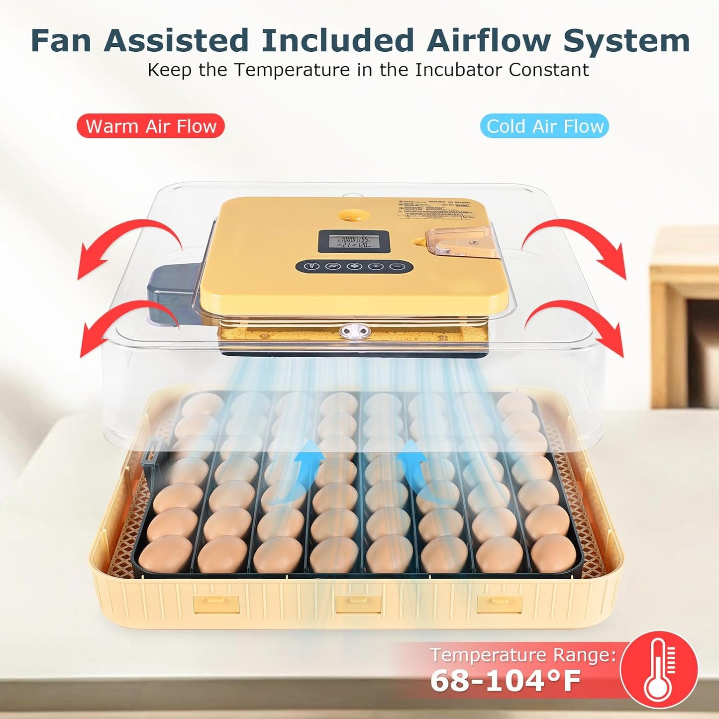 Egg Incubator for Duck, Quail, Chicken, Automatic and Adjustable Turner, Candler, 56-Egg Capacity
