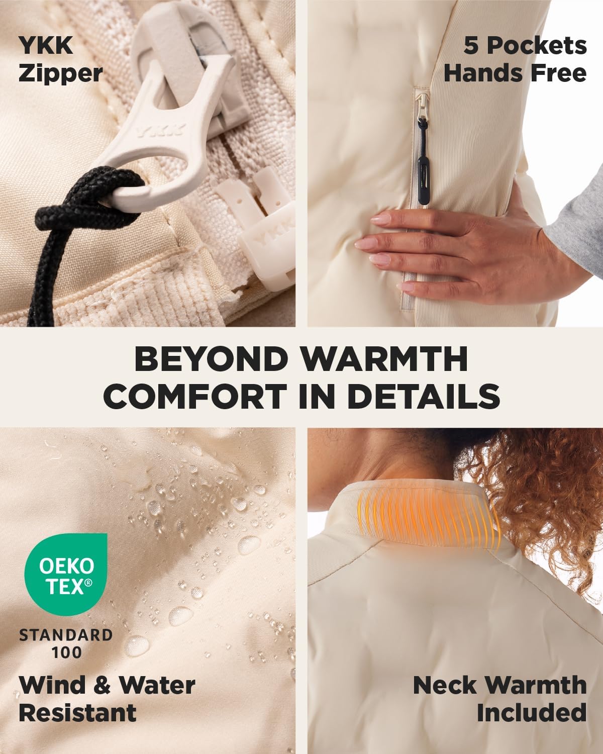 Heated Vest for Women with Battery Pack included, Slim-Fit Quilted Rechargeable Vest (Large, Cream White)