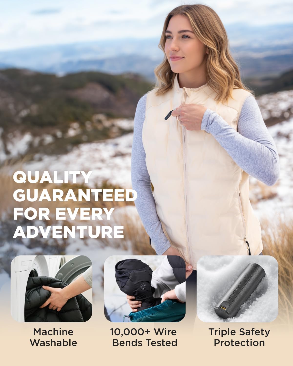 Heated Vest for Women with Battery Pack included, Slim-Fit Quilted Rechargeable Vest (Large, Cream White)
