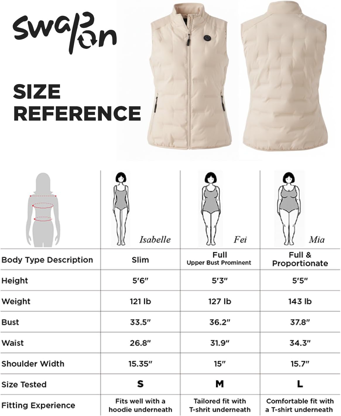 Heated Vest for Women with Battery Pack included, Slim-Fit Quilted Rechargeable Vest (Large, Cream White)