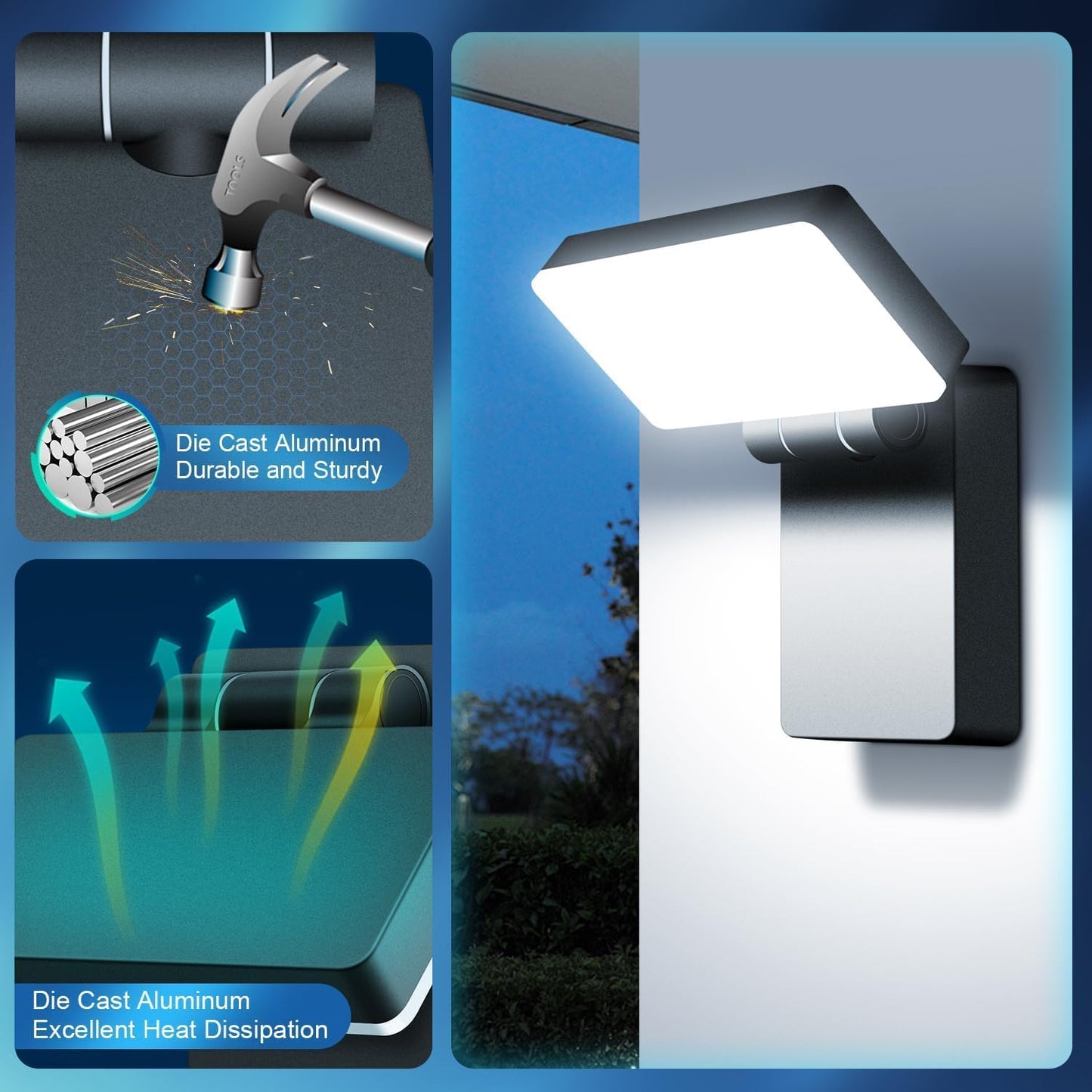 Black Aluminum 40W LED Outdoor Wall Light, 3000LM 5000K, Waterproof w/ 360 Rotate and Adjustable Head
