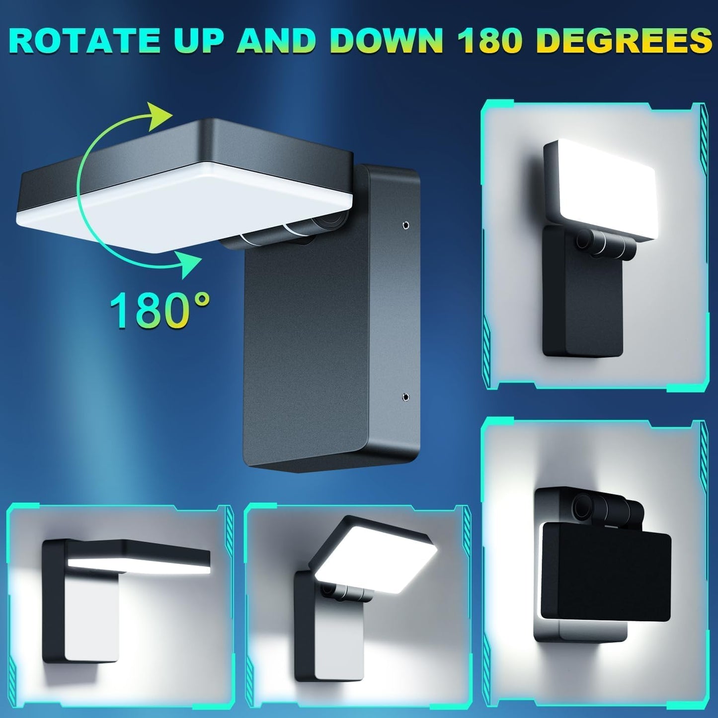 Black Aluminum 40W LED Outdoor Wall Light, 3000LM 5000K, Waterproof w/ 360 Rotate and Adjustable Head