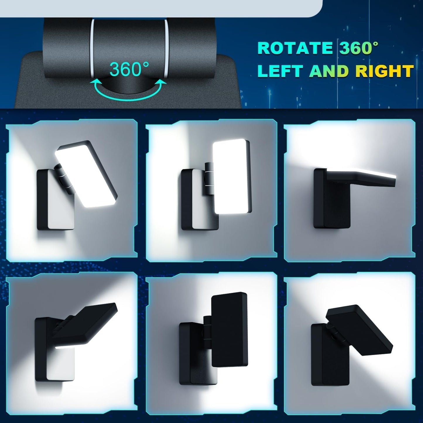 Black Aluminum 40W LED Outdoor Wall Light, 3000LM 5000K, Waterproof w/ 360 Rotate and Adjustable Head