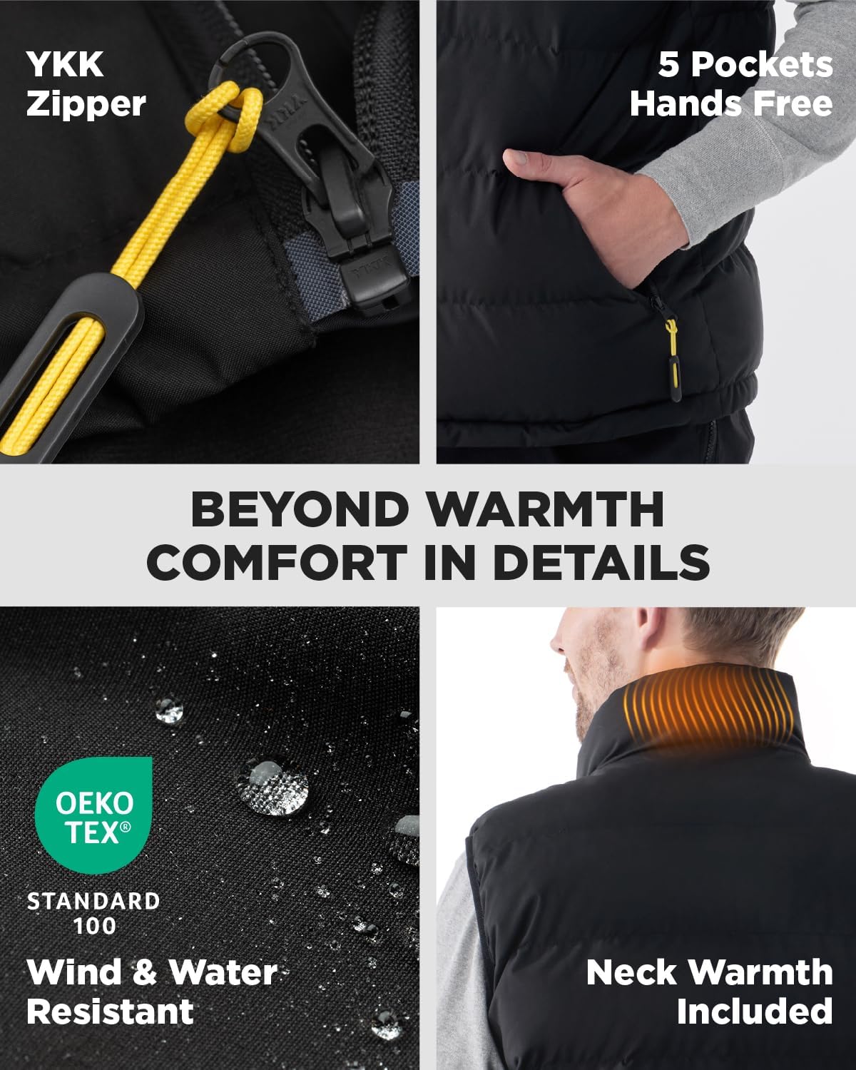 Heated Vest for Men with Battery Pack included, Lightweight Quilted Rechargeable Winter Heated Vest (Medium, Black)