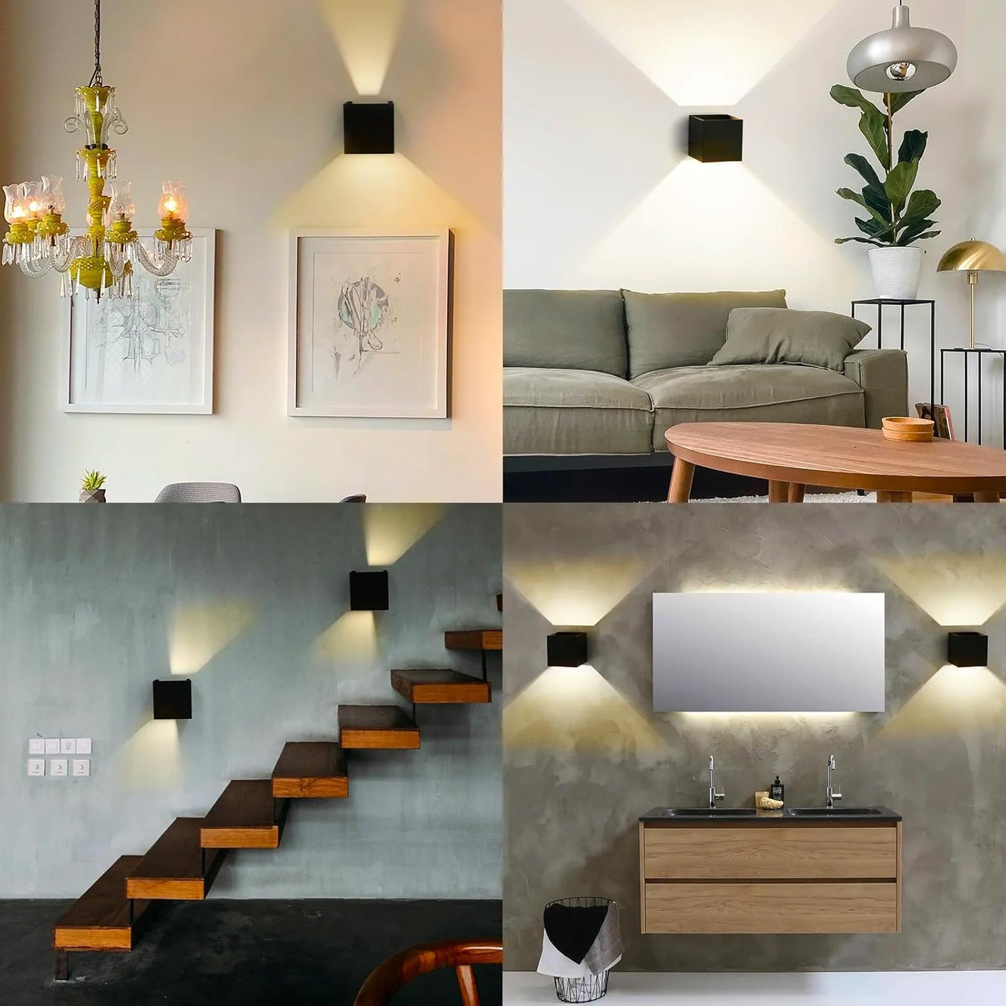 4 Pack Outdoor Wall Lights,12W Warm Light 3000K LED Modern Square Sconce Fixture Set, Waterproof