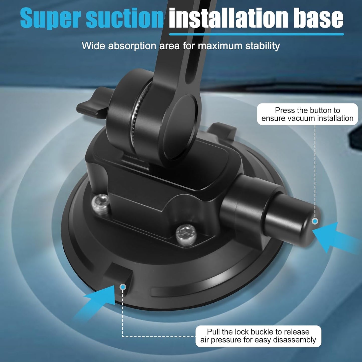 Car Camera Mount, 4' Suction Cup, Double Spring and Hydraulic Damping with Storage Bag