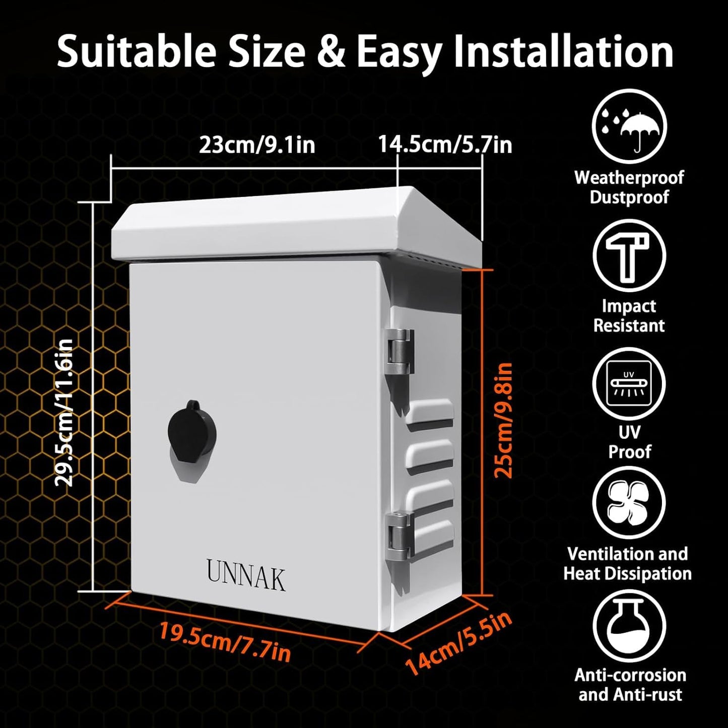 Outdoor Weatherproof Enclosure Electrical Box - 11.6x9.1x5.7, Wall/Pole Mounting Kit