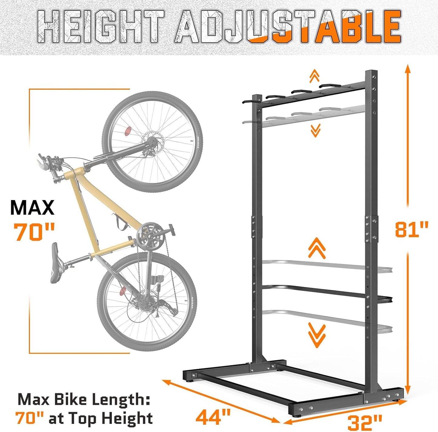 Freestanding Bike Rack Garage Holds Up to 4 Bikes, Tool-Free Vertical Bike Stand with Wide Stable Base