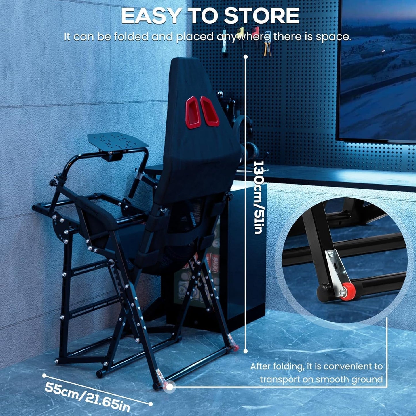Foldable Racing Simulator Cockpit Compatible with Logitech G29 G920 G923/Thrustmaster T248 T300/Fanatec Direct