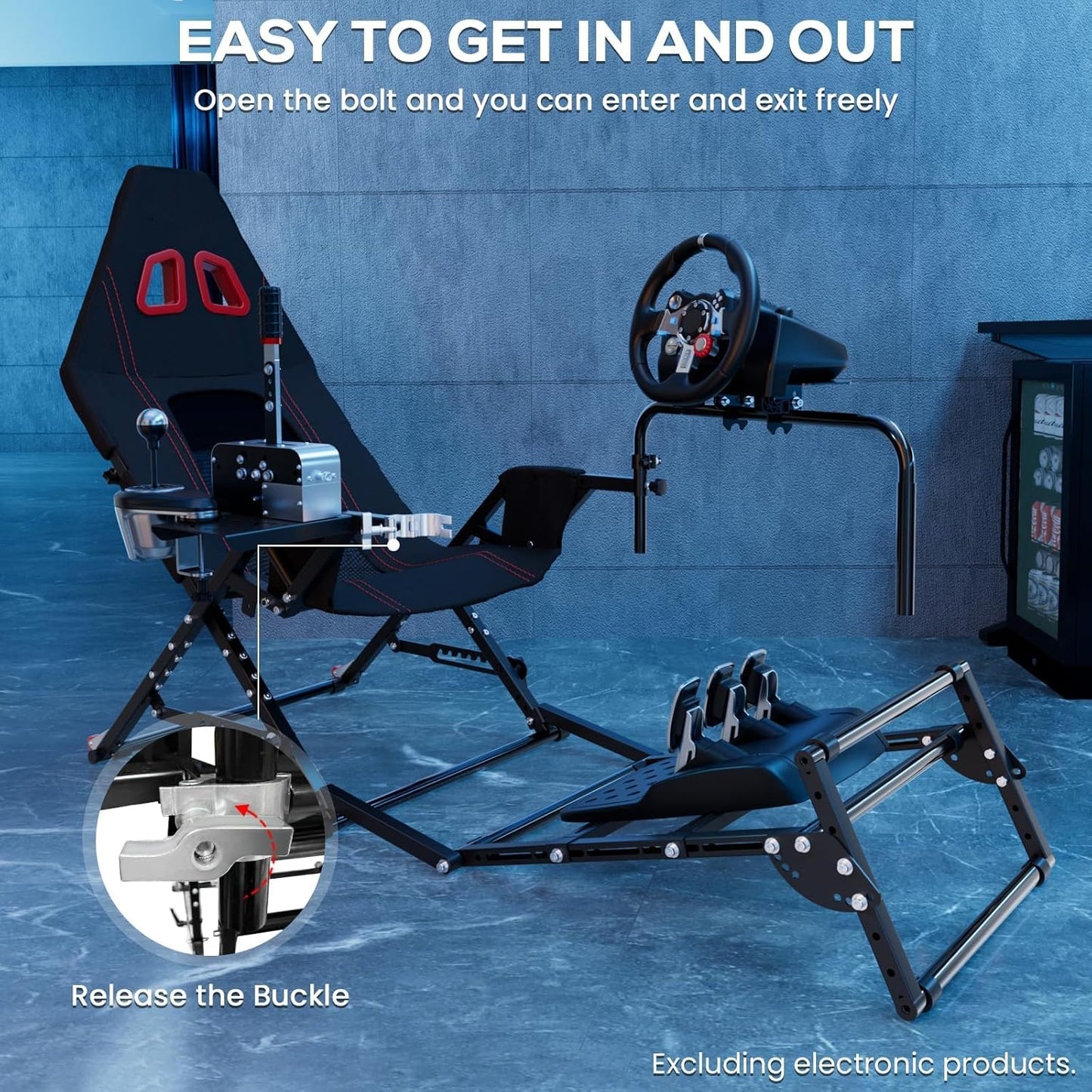 Foldable Racing Simulator Cockpit Compatible with Logitech G29 G920 G923/Thrustmaster T248 T300/Fanatec Direct