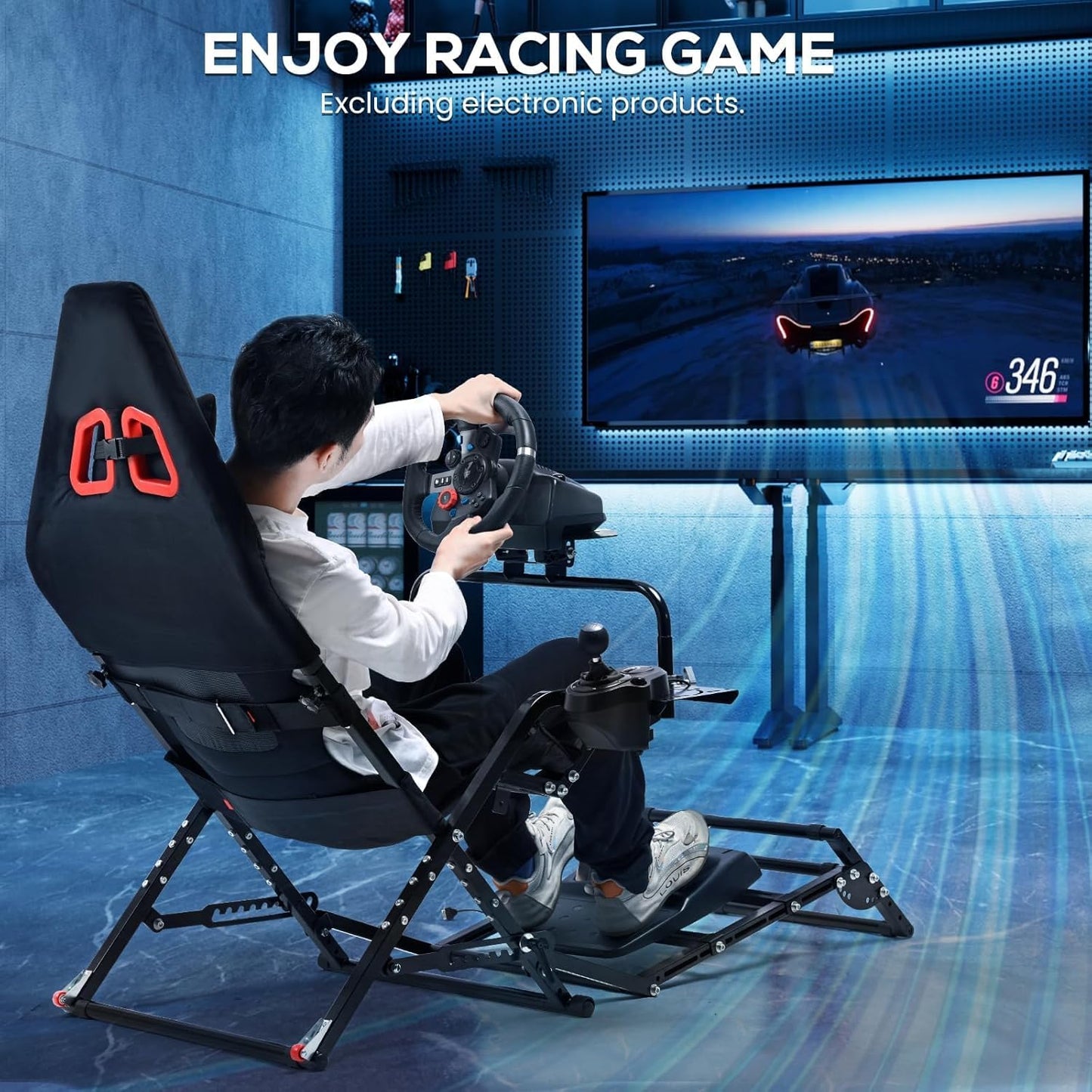 Foldable Racing Simulator Cockpit Compatible with Logitech G29 G920 G923/Thrustmaster T248 T300/Fanatec Direct