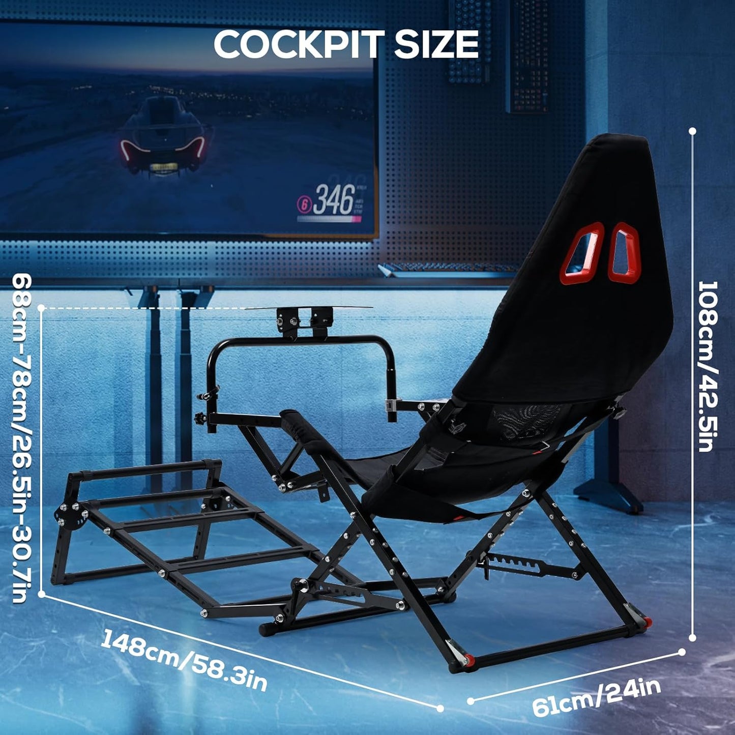 Foldable Racing Simulator Cockpit Compatible with Logitech G29 G920 G923/Thrustmaster T248 T300/Fanatec Direct