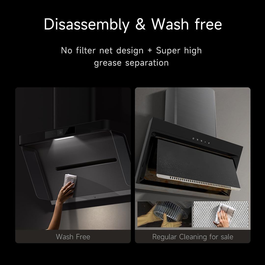 36''Range Hood, Real-time Monitoring, Stainless Steel, Under Cabinet/Wall Vent with Touchscreen, No Filter w/ LED