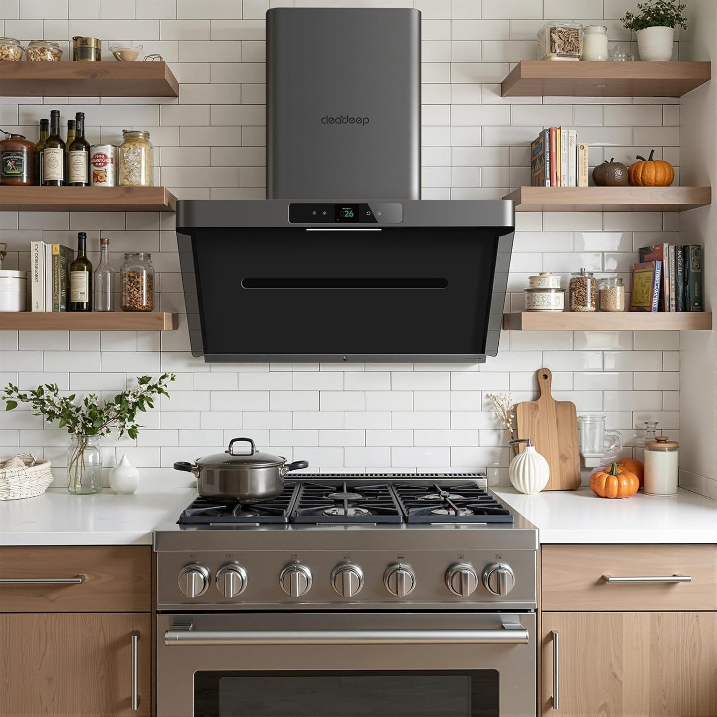 36''Range Hood, Real-time Monitoring, Stainless Steel, Under Cabinet/Wall Vent with Touchscreen, No Filter w/ LED