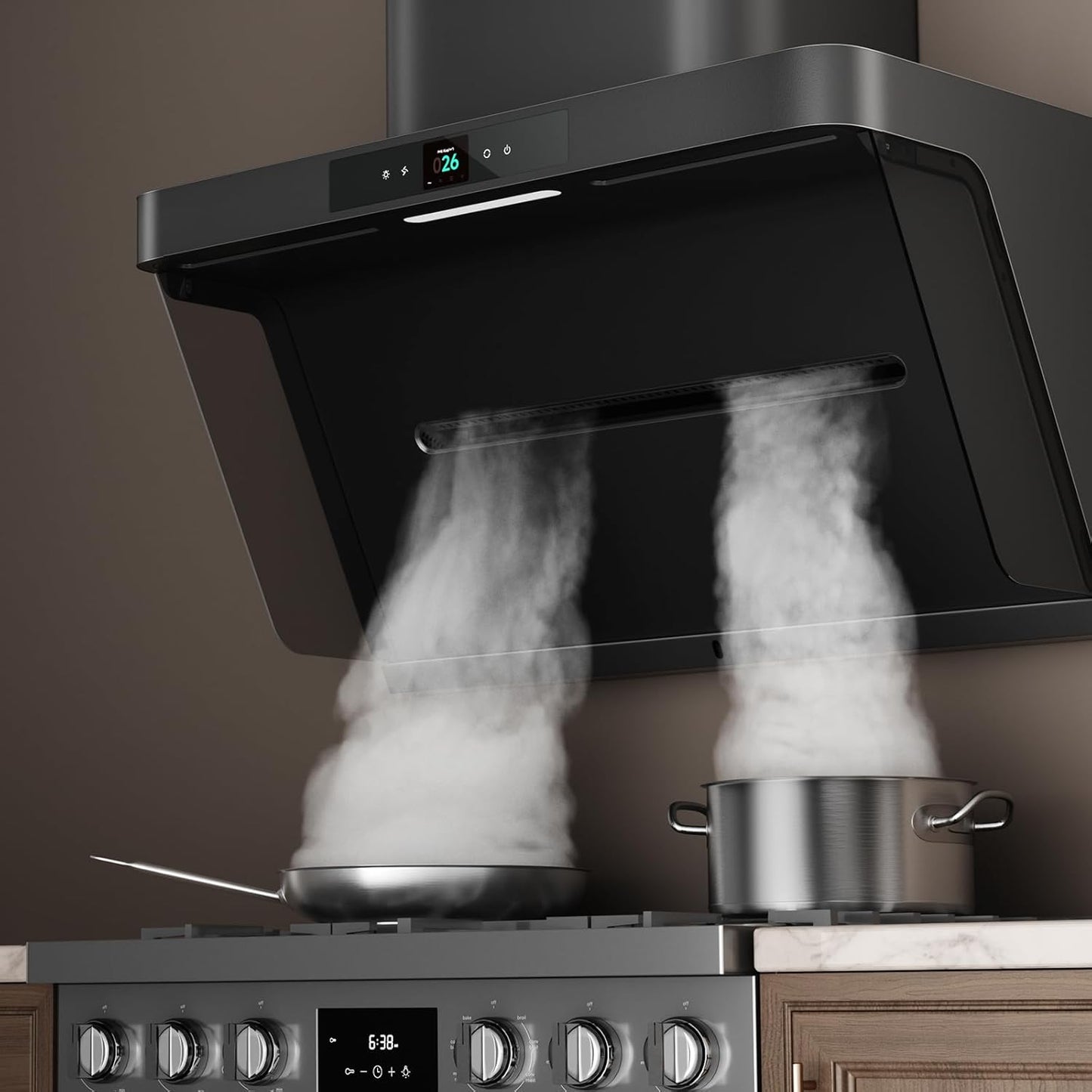 36''Range Hood, Real-time Monitoring, Stainless Steel, Under Cabinet/Wall Vent with Touchscreen, No Filter w/ LED