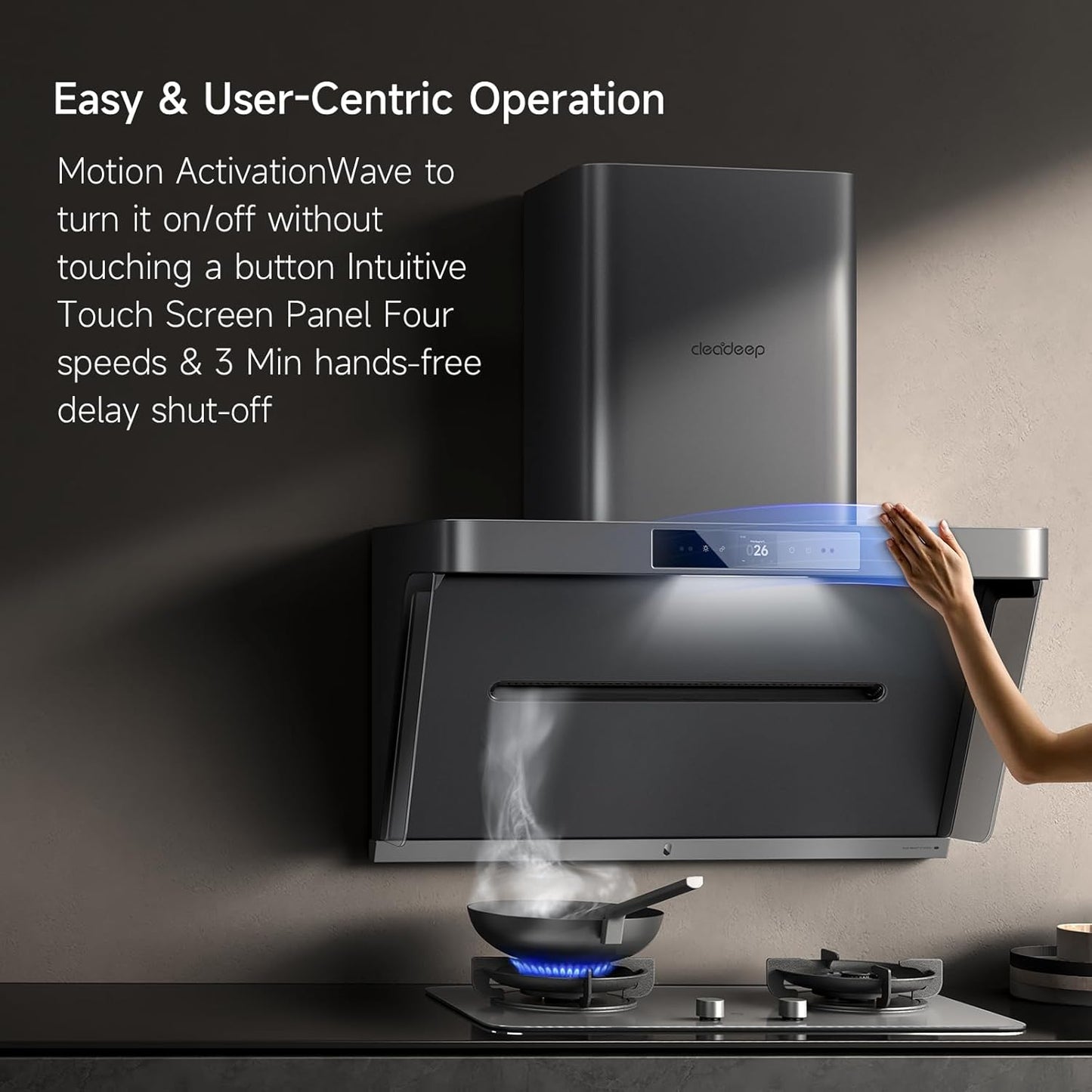 36''Range Hood, Real-time Monitoring, Stainless Steel, Under Cabinet/Wall Vent with Touchscreen, No Filter w/ LED