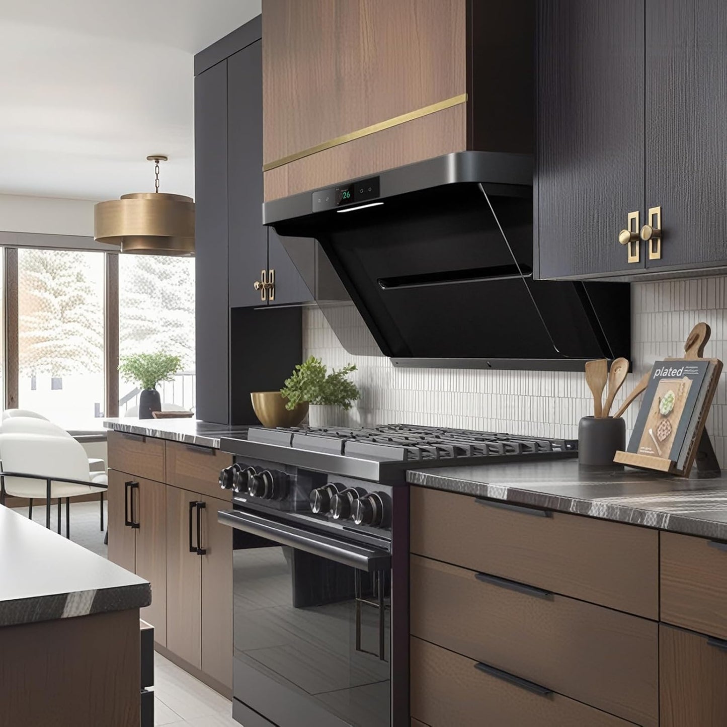 36''Range Hood, Real-time Monitoring, Stainless Steel, Under Cabinet/Wall Vent with Touchscreen, No Filter w/ LED