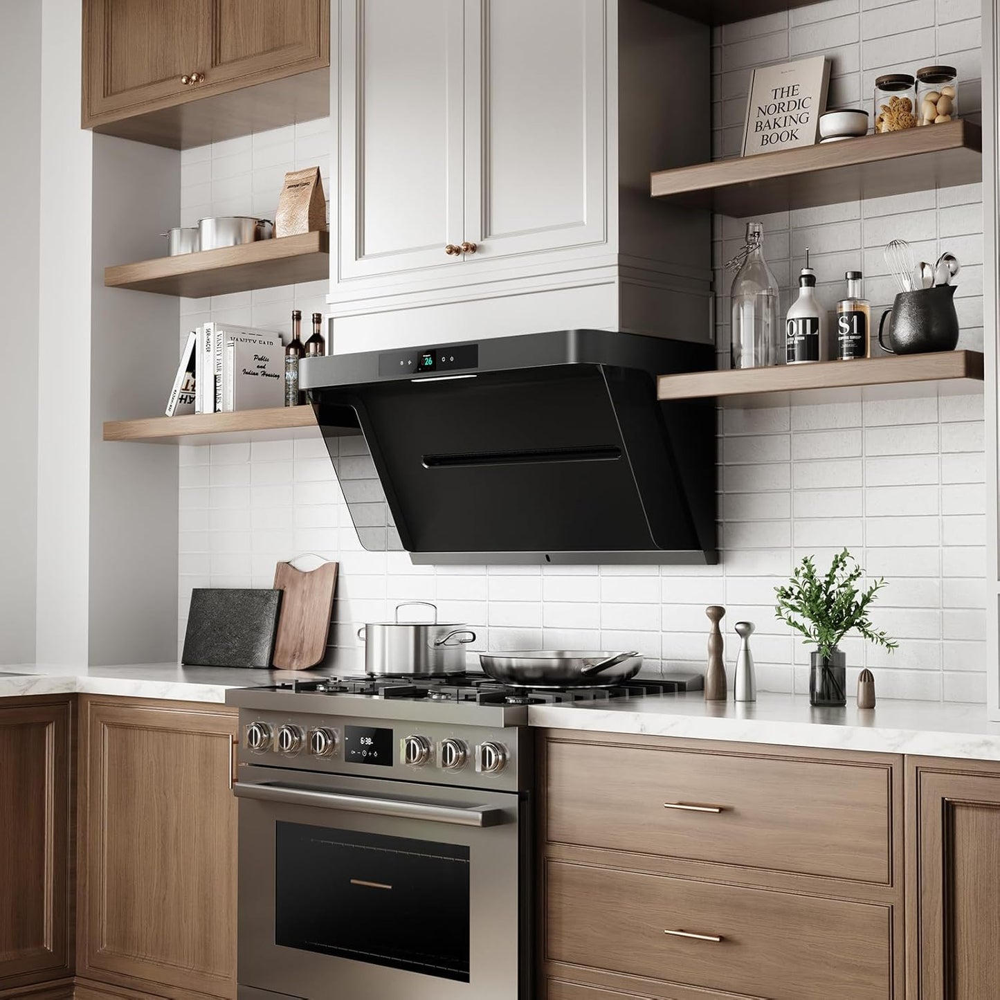 36''Range Hood, Real-time Monitoring, Stainless Steel, Under Cabinet/Wall Vent with Touchscreen, No Filter w/ LED