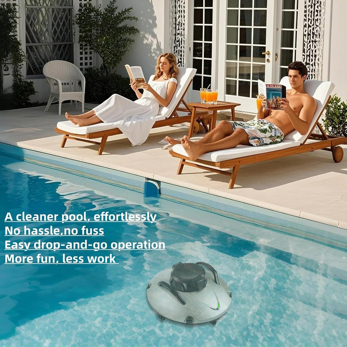 Cordless Robotic Pool Cleaner, Automatic Pool Vacuum for Above Ground Pools, Self-Parking