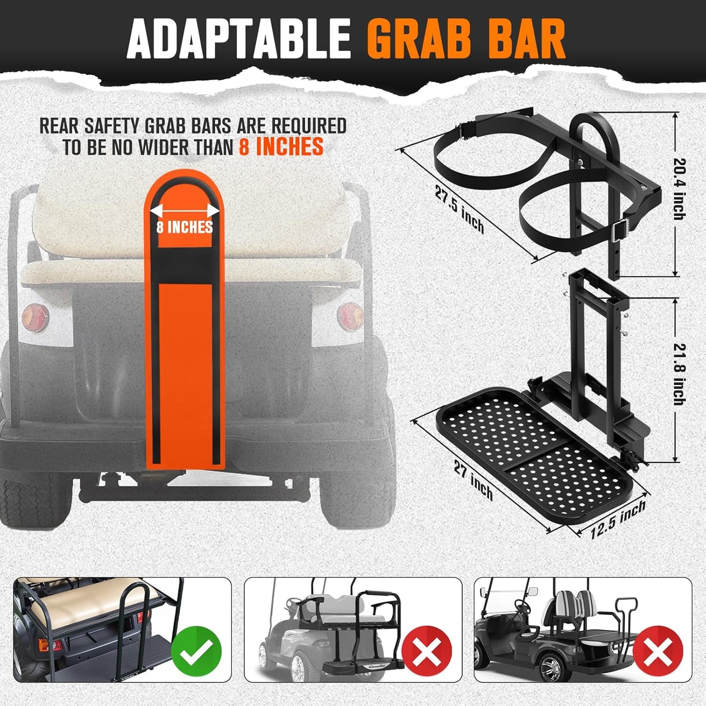 Foldable Golf Cart Bag Holder for Four Seat Golf Cart, with Stainless Steel Buckle, Fits Safety Grab Bar Maximum 8'