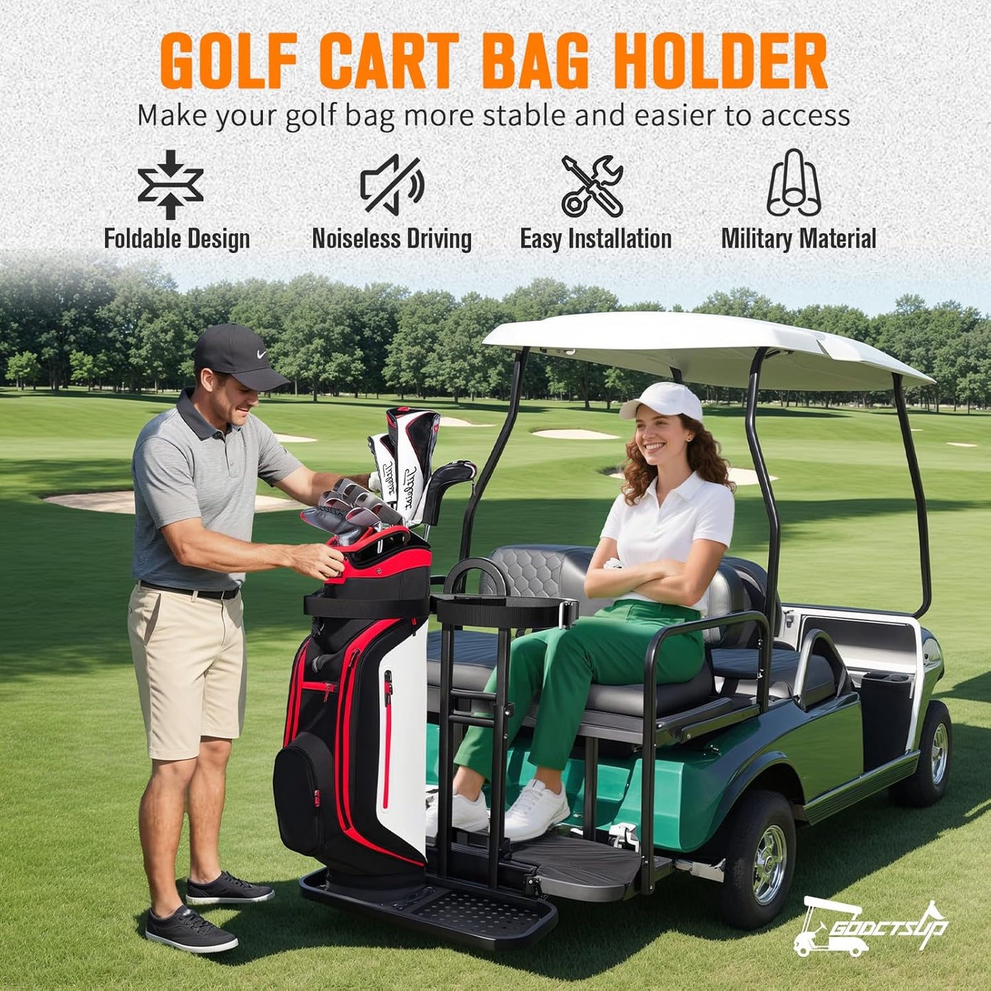Foldable Golf Cart Bag Holder for Four Seat Golf Cart, with Stainless Steel Buckle, Fits Safety Grab Bar Maximum 8'