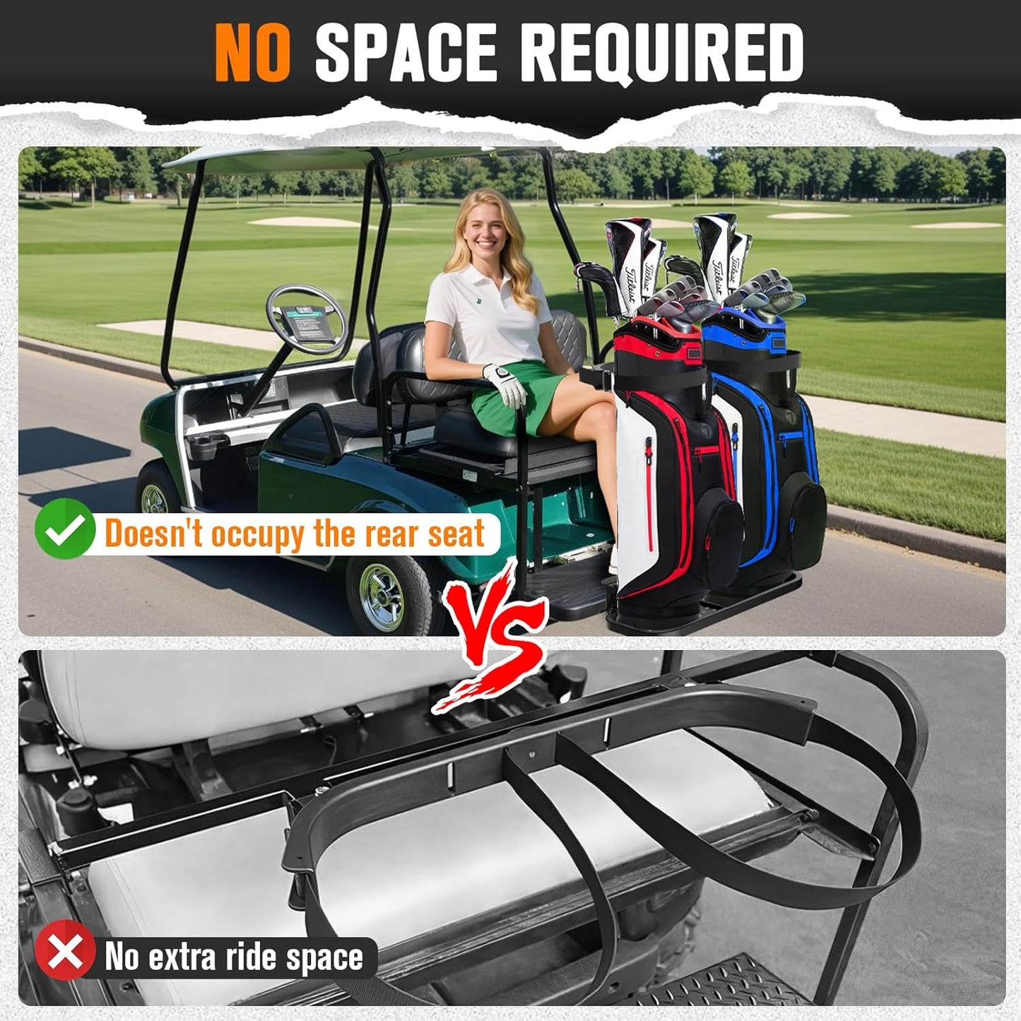 Foldable Golf Cart Bag Holder for Four Seat Golf Cart, with Stainless Steel Buckle, Fits Safety Grab Bar Maximum 8'